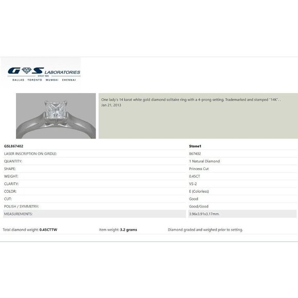 Engagement Ring 0.45ct Diamond Princess Solitaire 14k White Gold Women S… - Picture 5 of 15